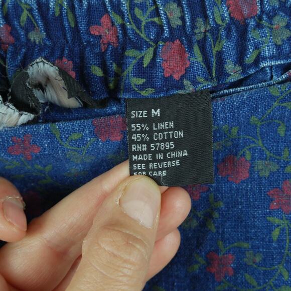 Vintage M L Top Skirt Set Linen Blend 90s Cottagecore Midi Floral Prairie Modest - Picture 9 of 11